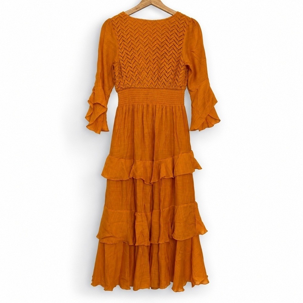 Anthropologie Kings Road Large Maxi Dress Orange Witchy Cottagecore Boho Fairy - Picture 4 of 7